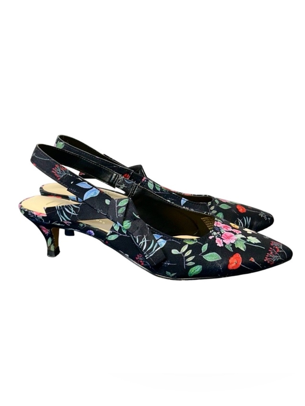 Nanette Lapore Floral Print Women's Slingback Kitten Heel Pumps Sz 7 Slip On